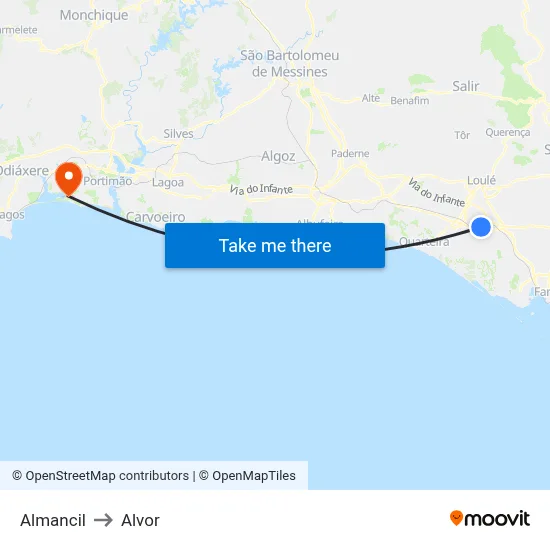 Almancil to Alvor map