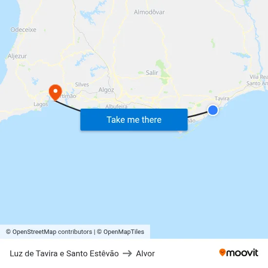 Luz de Tavira e Santo Estêvão to Alvor map