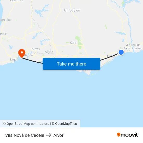Vila Nova de Cacela to Alvor map