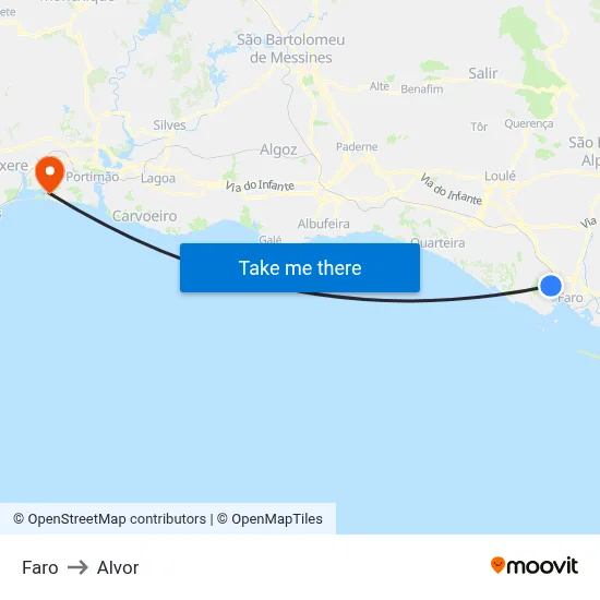 Faro to Alvor map