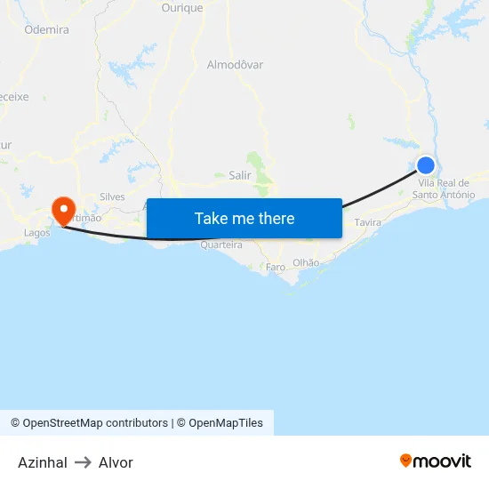 Azinhal to Alvor map