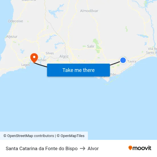 Santa Catarina da Fonte do Bispo to Alvor map