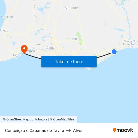 Conceição e Cabanas de Tavira to Alvor map