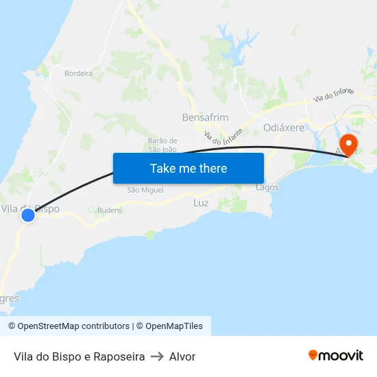 Vila do Bispo e Raposeira to Alvor map