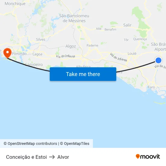 Conceição e Estoi to Alvor map