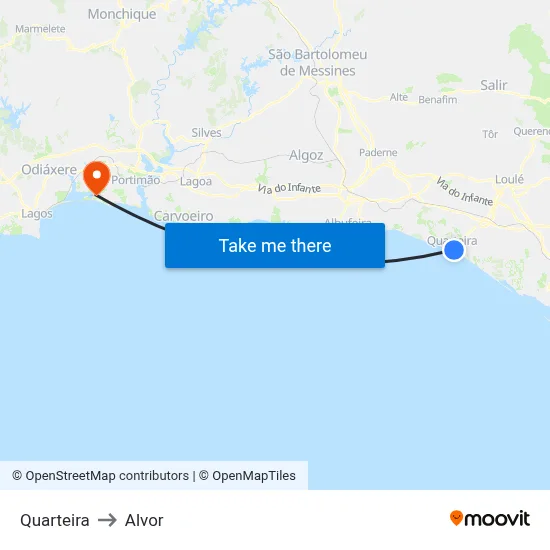 Quarteira to Alvor map