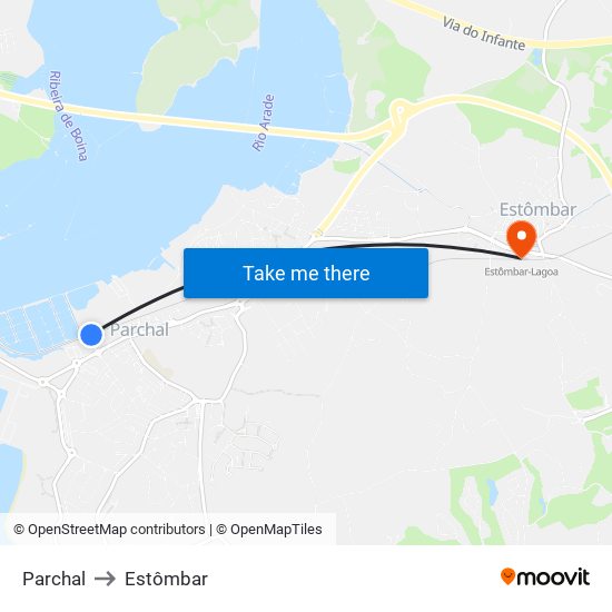 Parchal to Estômbar map