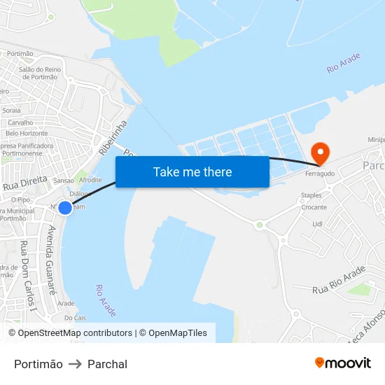 Portimão to Parchal map