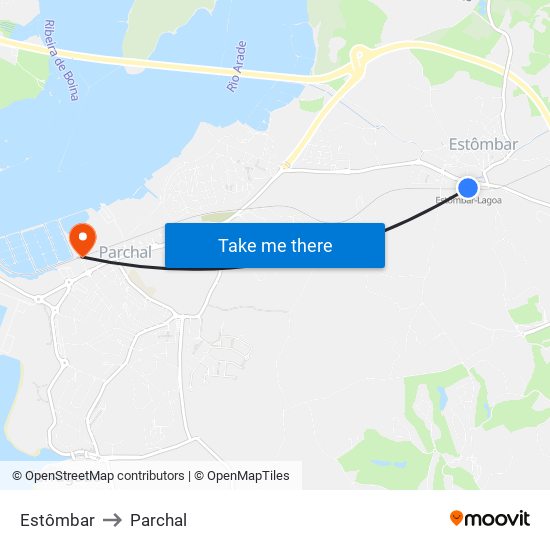 Estômbar to Parchal map