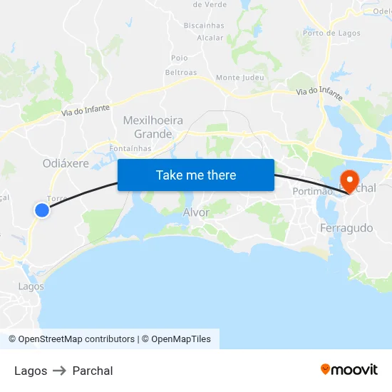 Lagos to Parchal map