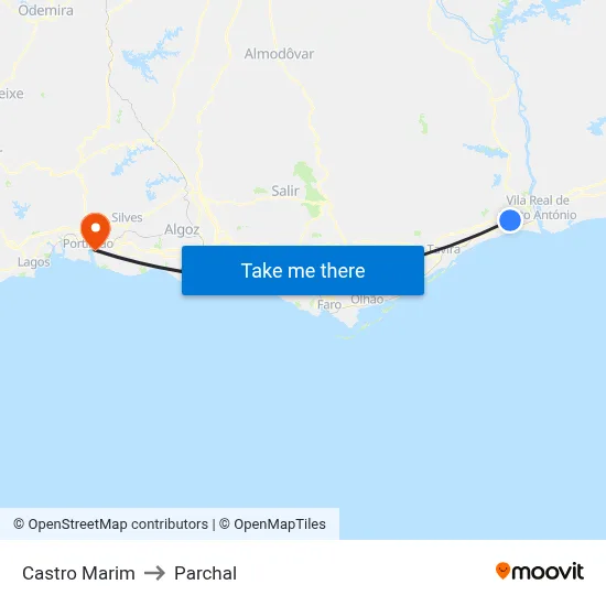 Castro Marim to Parchal map