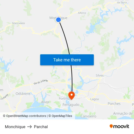 Monchique to Parchal map