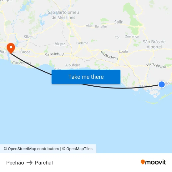 Pechão to Parchal map