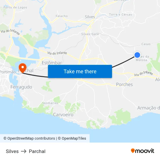 Silves to Parchal map