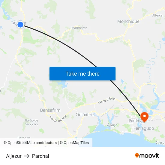 Aljezur to Parchal map