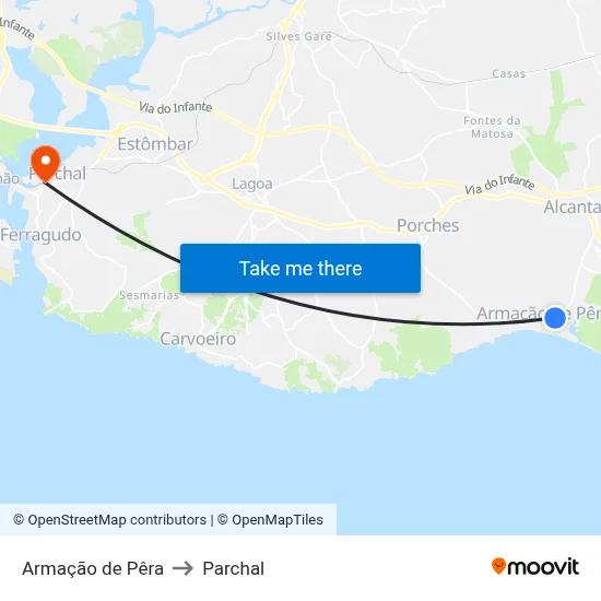 Armação de Pêra to Parchal map
