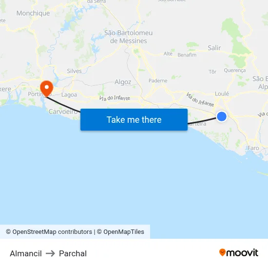 Almancil to Parchal map