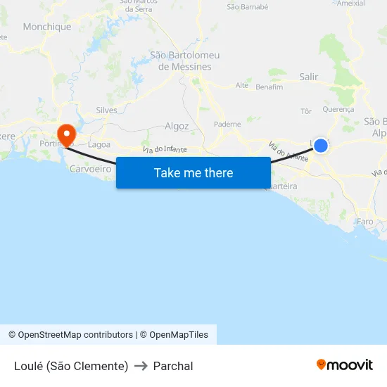 Loulé (São Clemente) to Parchal map