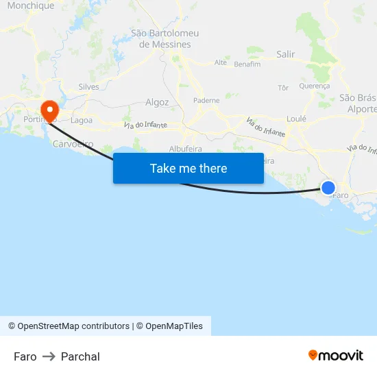Faro to Parchal map