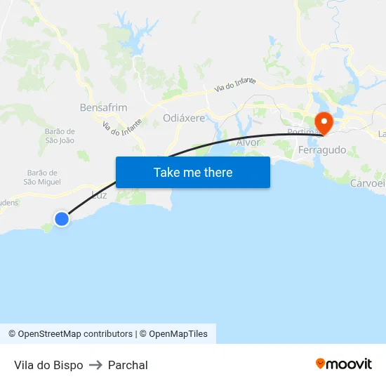 Vila do Bispo to Parchal map