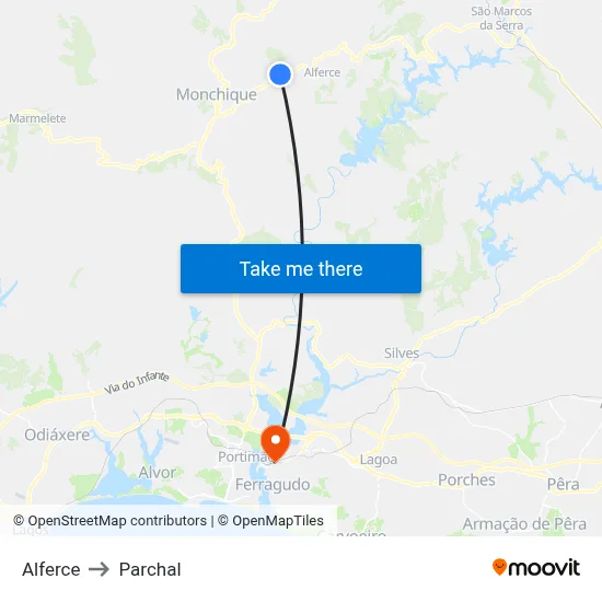 Alferce to Parchal map