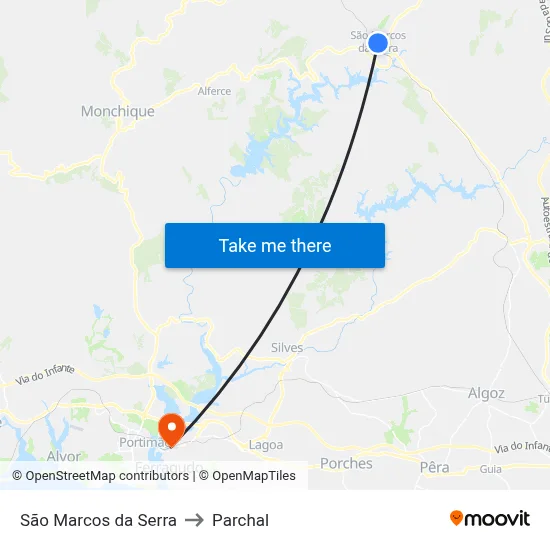 São Marcos da Serra to Parchal map