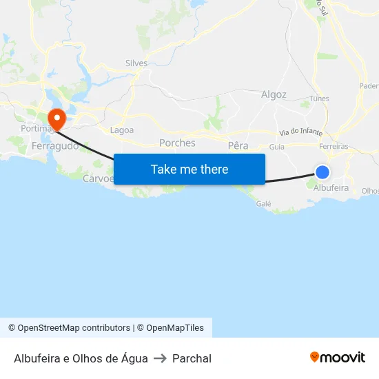Albufeira e Olhos de Água to Parchal map