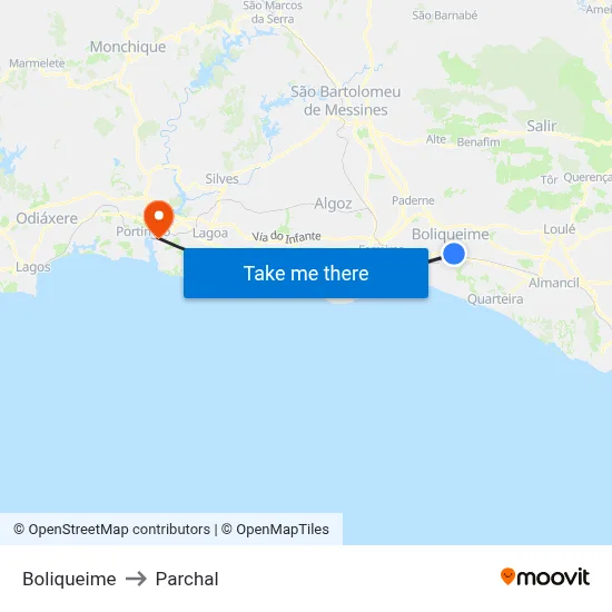 Boliqueime to Parchal map