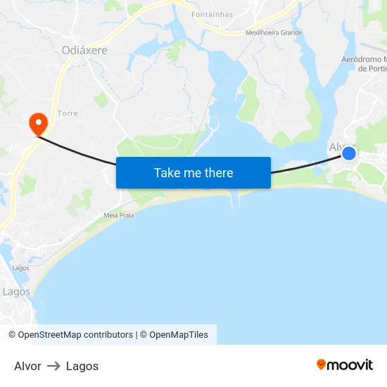 Alvor to Lagos map