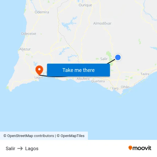 Salir to Lagos map