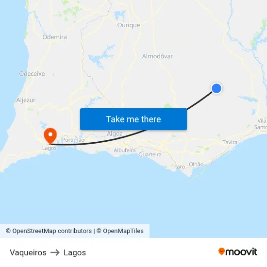 Vaqueiros to Lagos map