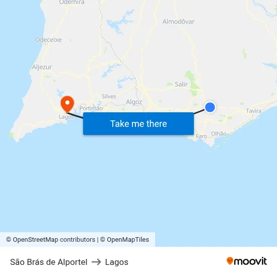 São Brás de Alportel to Lagos map