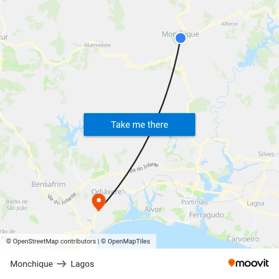 Monchique to Lagos map