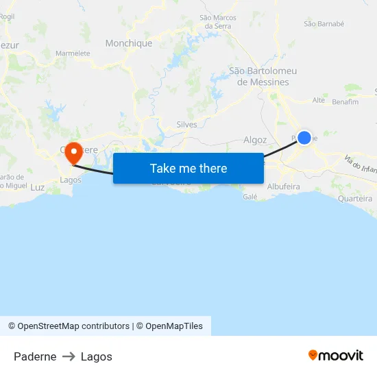 Paderne to Lagos map