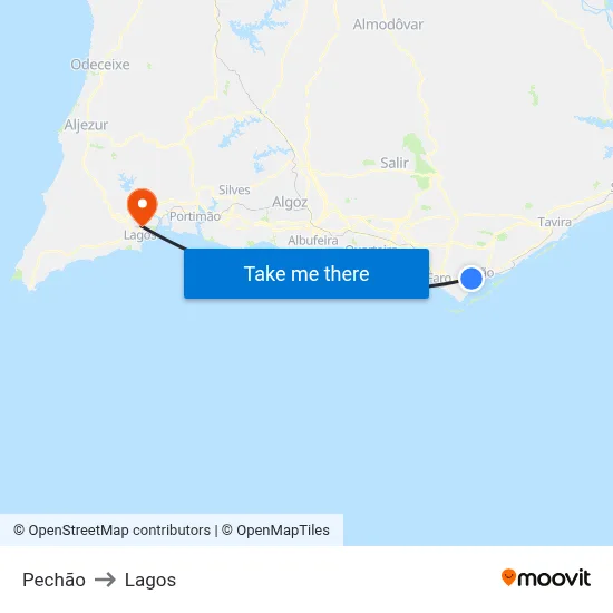 Pechão to Lagos map