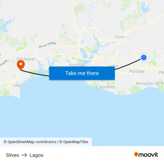 Silves to Lagos map