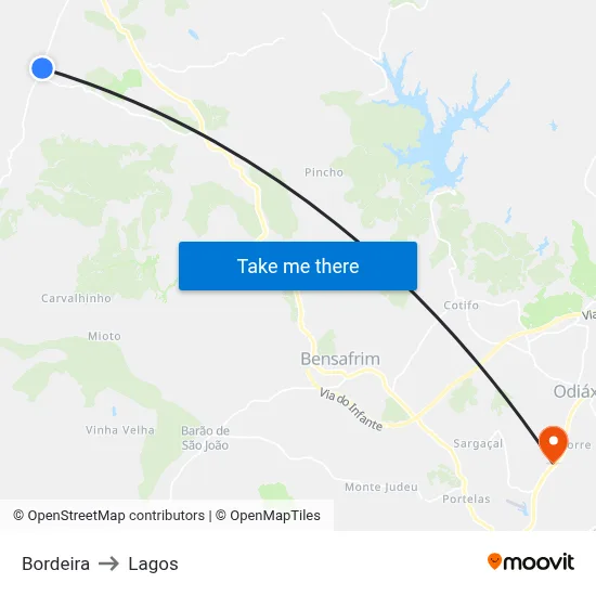 Bordeira to Lagos map