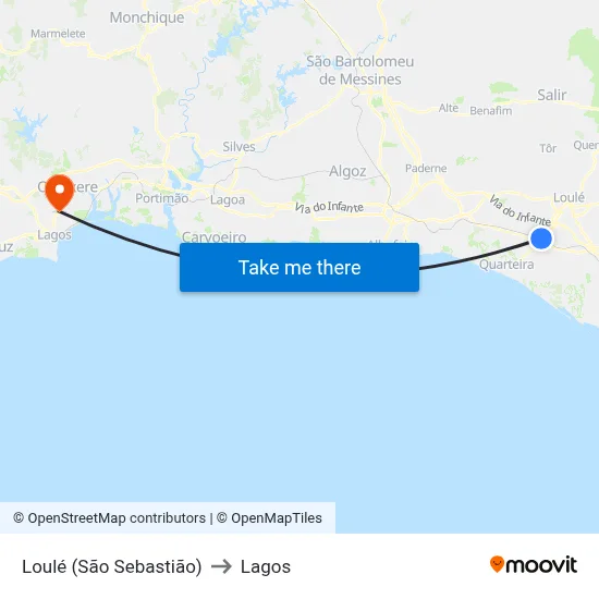 Loulé (São Sebastião) to Lagos map