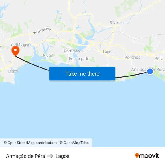 Armação de Pêra to Lagos map