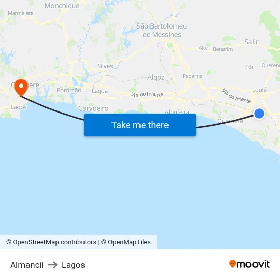 Almancil to Lagos map