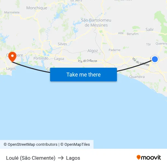 Loulé (São Clemente) to Lagos map
