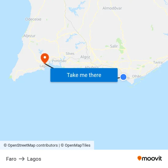 Faro to Lagos map