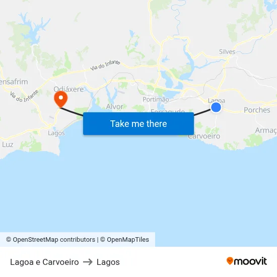 Lagoa e Carvoeiro to Lagos map