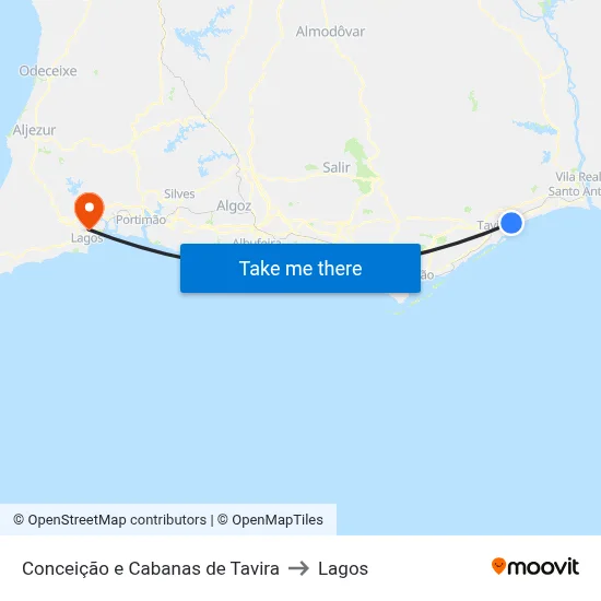 Conceição e Cabanas de Tavira to Lagos map