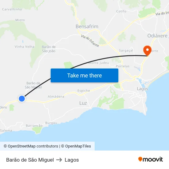 Barão de São Miguel to Lagos map