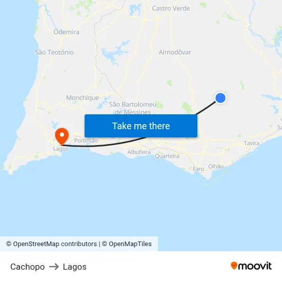 Cachopo to Lagos map