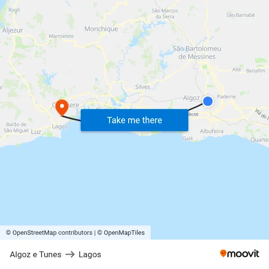 Algoz e Tunes to Lagos map