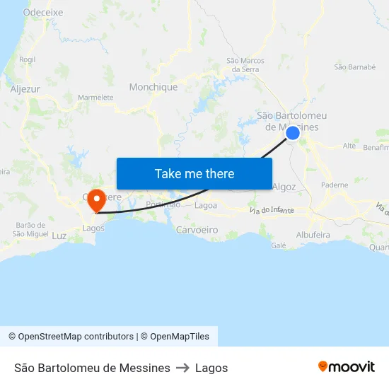 São Bartolomeu de Messines to Lagos map