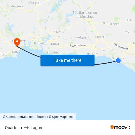 Quarteira to Lagos map