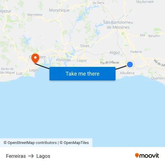 Ferreiras to Lagos map